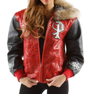 Pelle Pelle Red Black Royal Fur Hood Leather Jacket