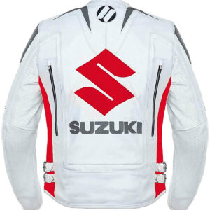 Suzuki Motorcycle Racing White And Red Leather Jacket