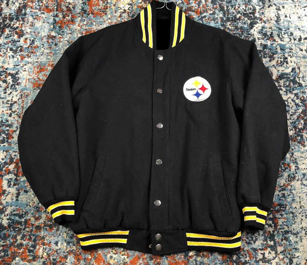 Maker of Jacket Sports Leagues Jackets NFL Vintage Pittsburgh Steelers Black Wool