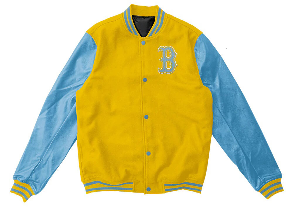 Yellow Blue MLB Boston Red Sox Wool Leather Jacket - Maker of Jacket