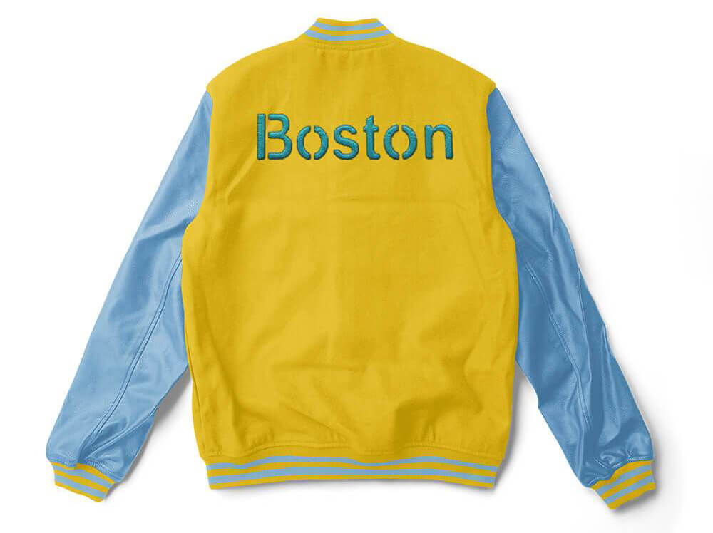 Maker of Jacket MLB Boston Red Sox Yellow Blue Wool Leather