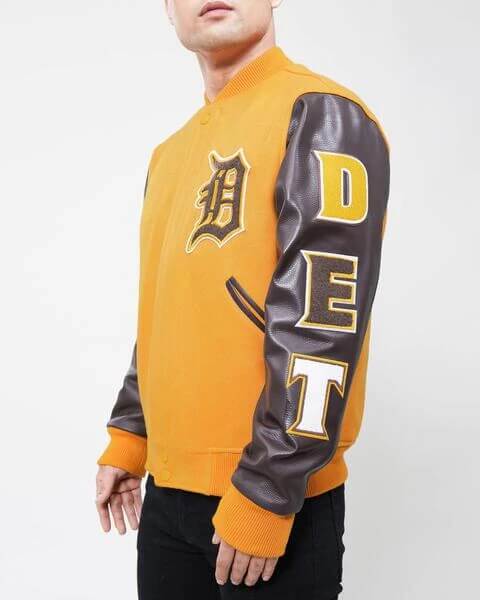 Yellow Brown MLB Detroit Tigers Varsity Jacket - Maker of Jacket