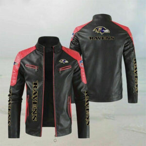 Black Red NFL Baltimore Ravens Leather Jacket