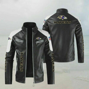 Black White NFL Baltimore Ravens Leather Jacket