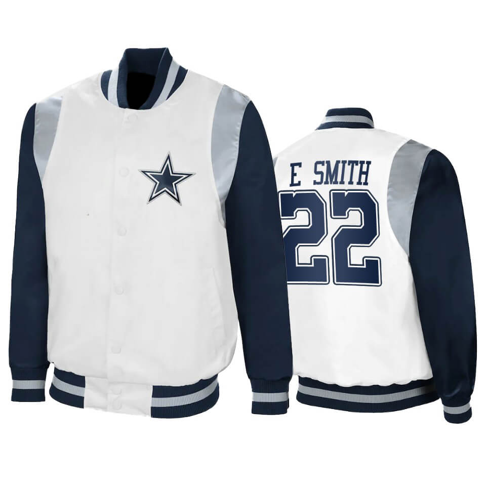 Maker of Jacket NFL Dallas Cowboys Emmitt Smith Silver Satin