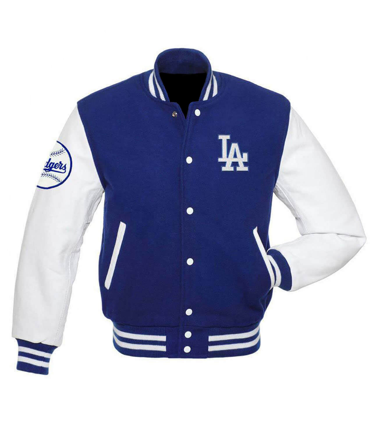 La Dodgers Blended Blue and White Letterman Jacket