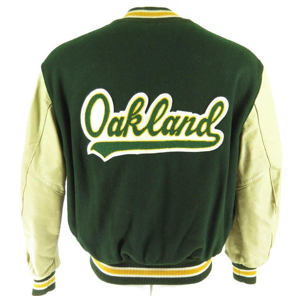 MLB Off White and Green Oakland Athletics Varsity Baseball Jacket - Jackets  Masters