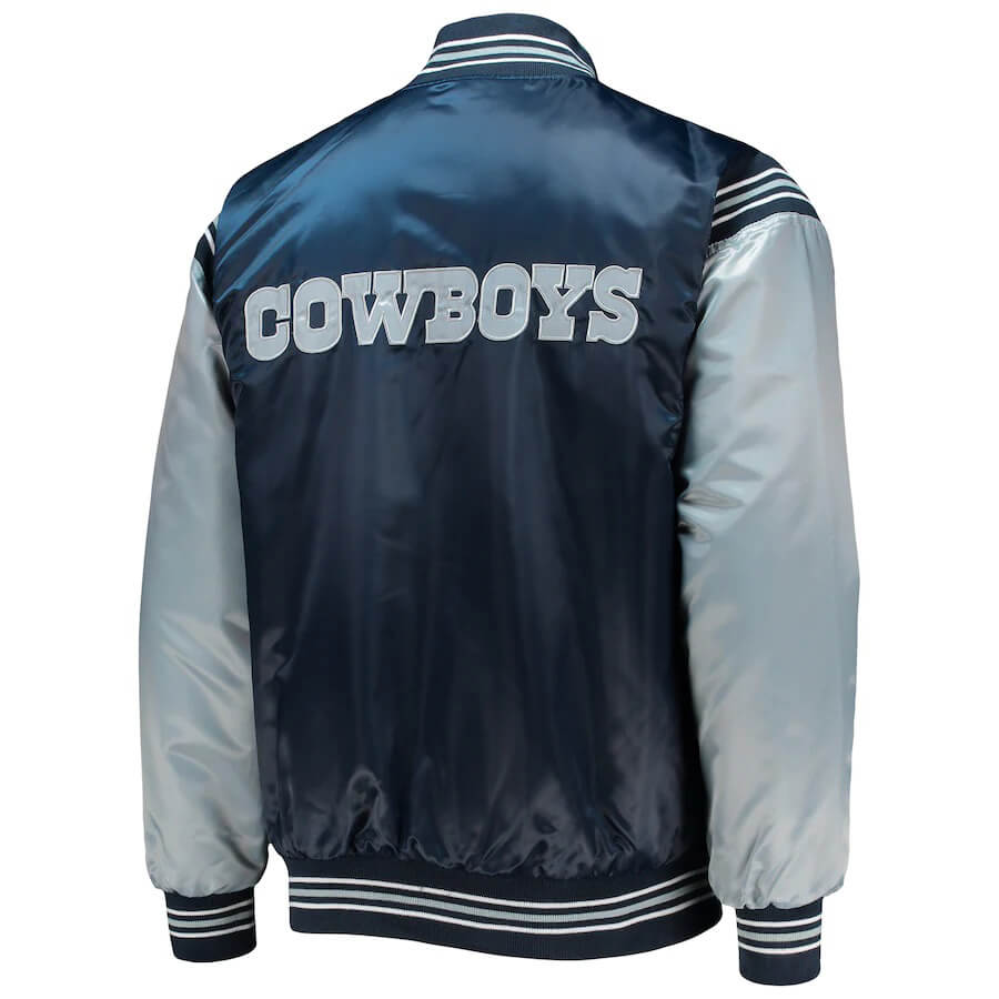 NFL Navy And Silver Dallas Cowboys Satin Jacket - Maker of Jacket