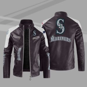 Seattle Mariners Block Purple White MLB Leather Jacket