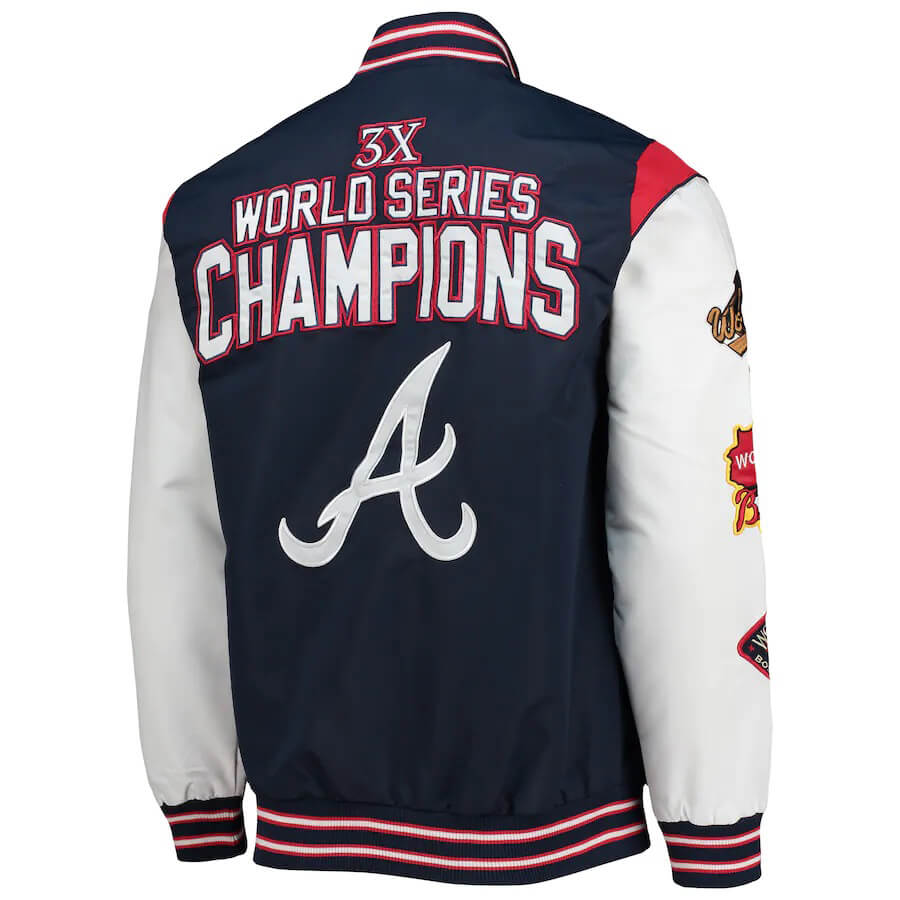 Atlanta Braves Wool Jacket w/ Handcrafted Leather Logos - Navy 3X-Large