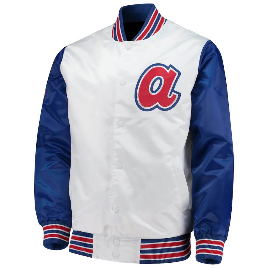 Maker of Jacket MLB Atlanta Braves White and Blue Satin