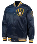 Milwaukee Brewers Diamond Navy Full Snap Satin Jacket