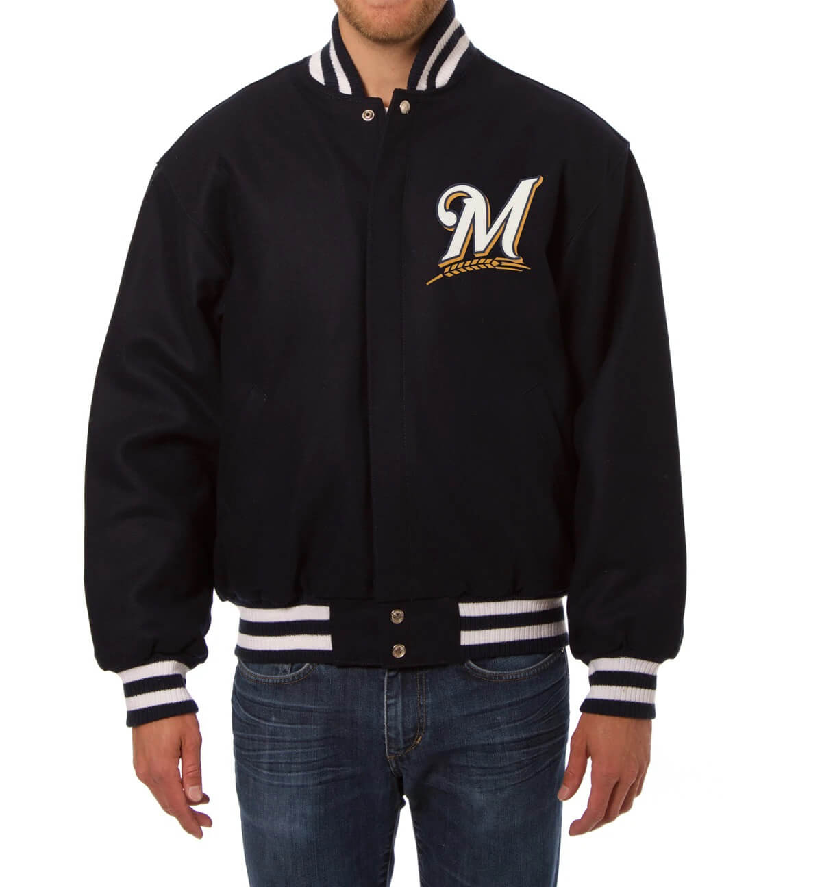 MLB Men's Milwaukee Brewers Navy Colorblock Pullover Hoodie