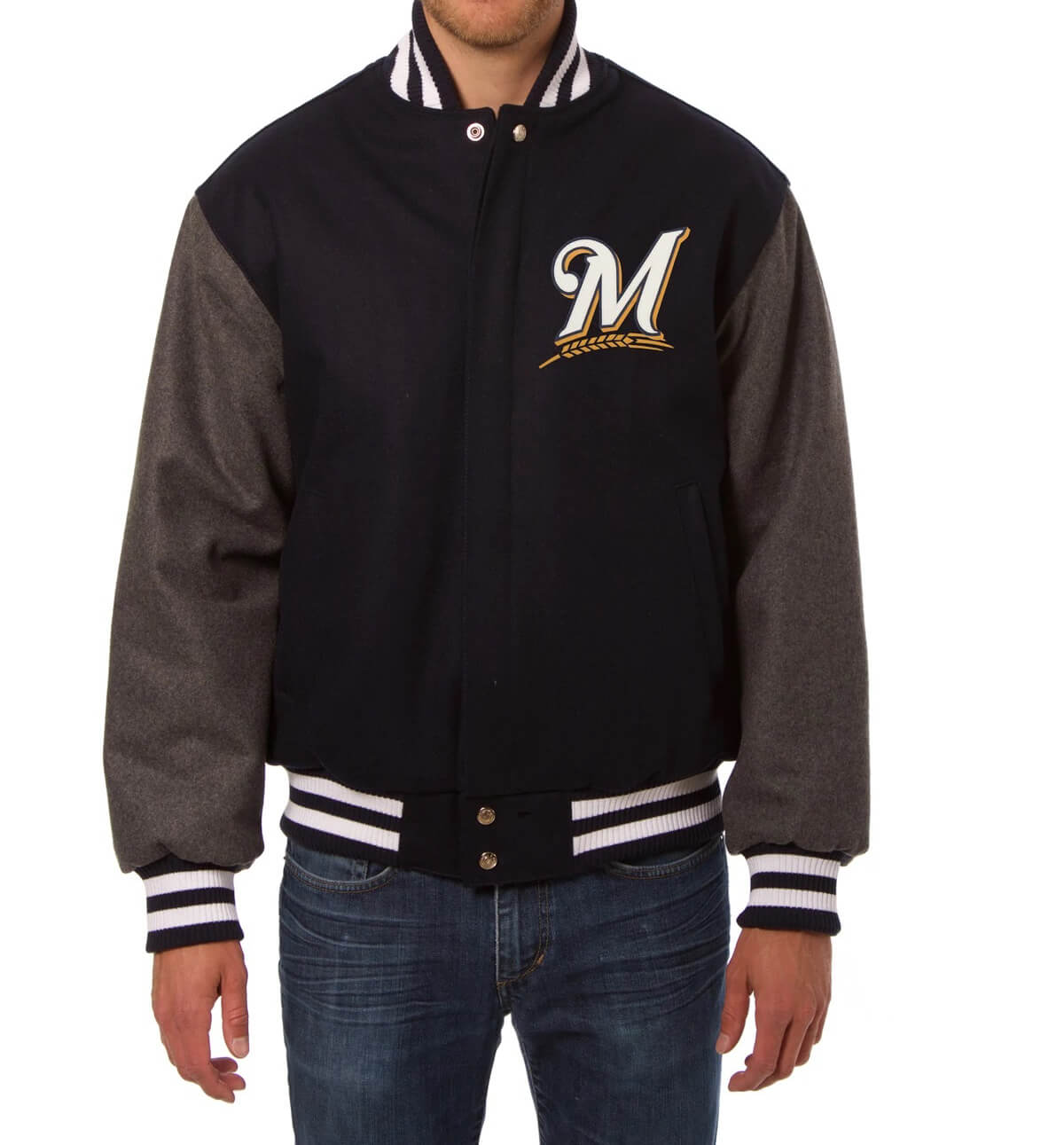 Two-Tone Leather Varsity Jacket