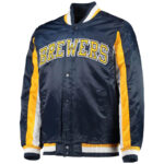 Navy Milwaukee Brewers Ace Snap Satin Jacket