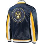 Navy Milwaukee Brewers Ace Snap Satin Jacket