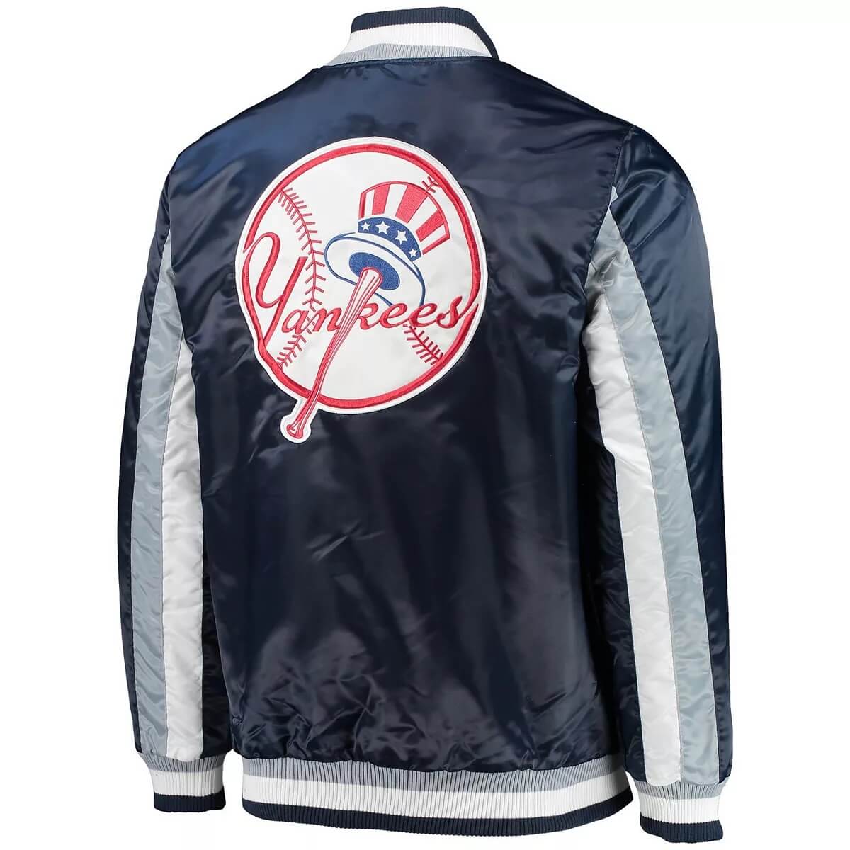 New York Yankees Satin Full-Snap Jacket - White/Navy