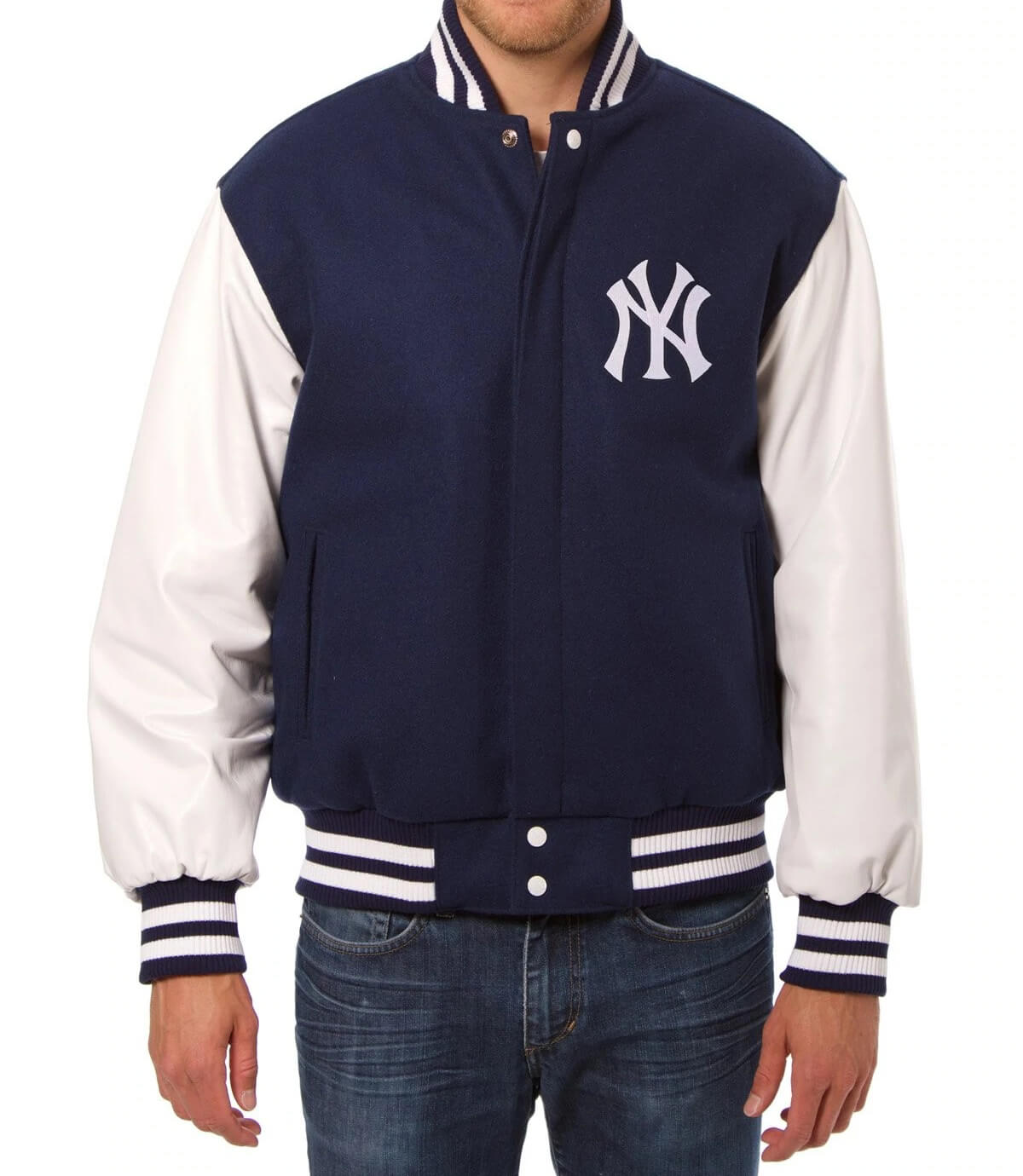 NY Yankees Navy Blue and White Varsity Jacket - Jackets Masters