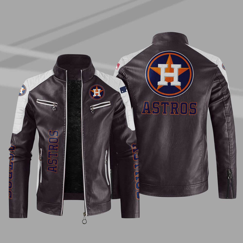 Purple White MLB Houston Astros Block Leather Jacket - Maker of Jacket