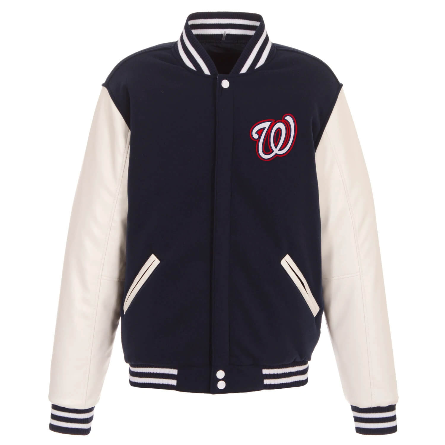 MLB Team Washington Nationals Navy and White Varsity Jacket - HJacket