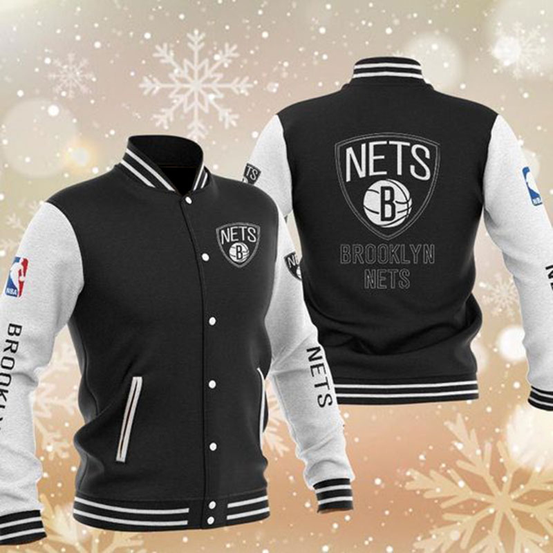Maker of Jacket NBA Teams Jackets Brooklyn Nets Black Varsity Baseball
