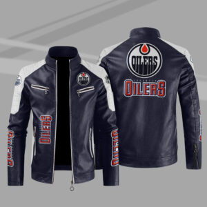 Wool/Leather Edmonton Oilers Varsity Royal Blue and White Jacket - Jackets  Expert