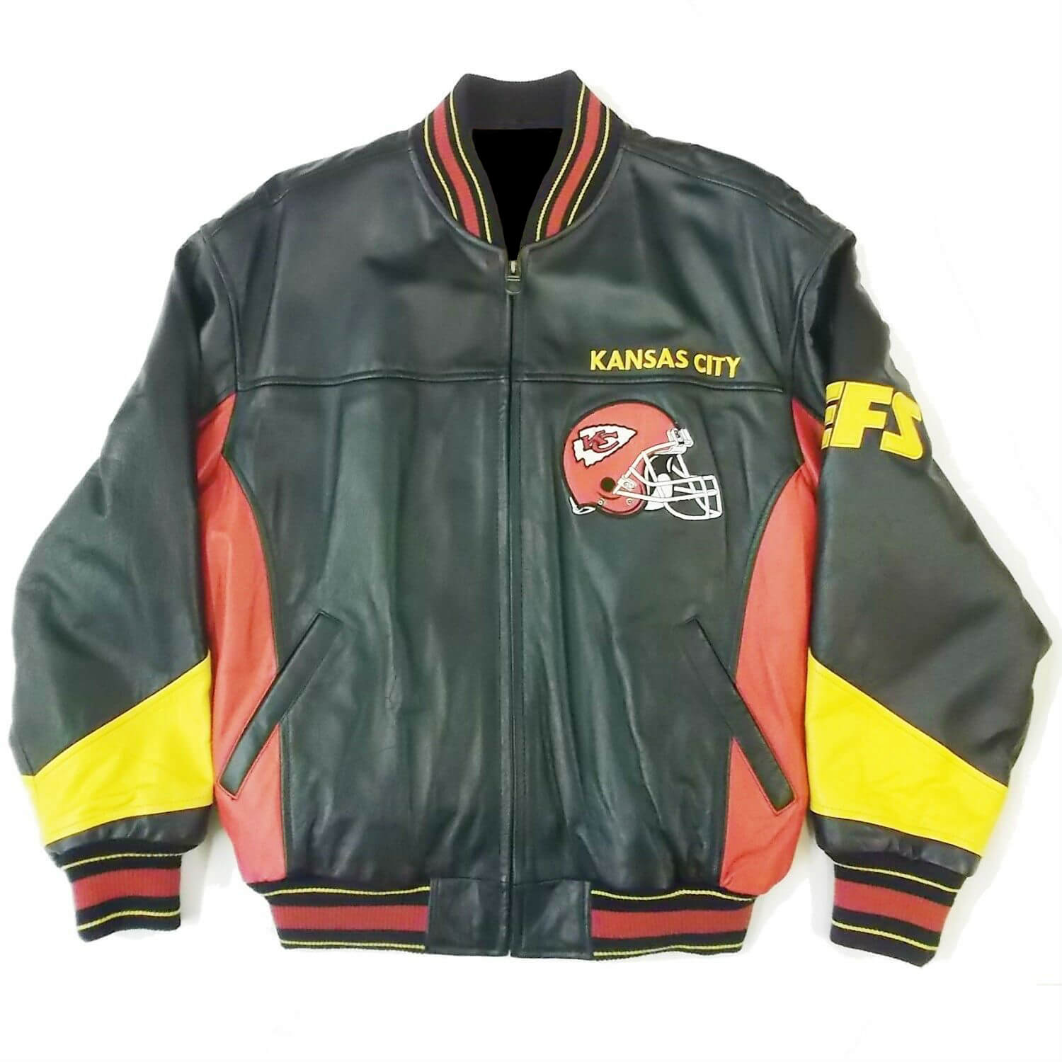 Vintage 1990s Kansas City CHIEFS Zip up Faux Leather Jacket 