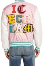 Ice Cream Static Pink White BBC Bomber Satin Jacket