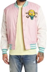 Ice Cream Static Pink White BBC Bomber Satin Jacket