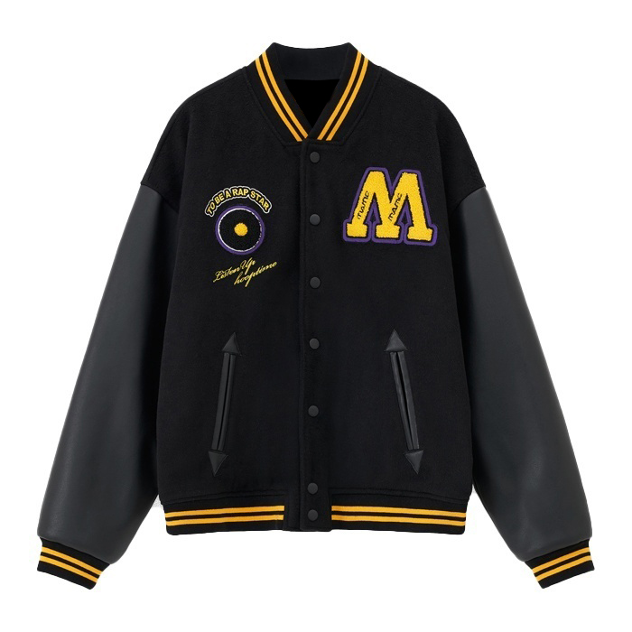 MAMC Black Listen Up Hoop Time Stadium Varsity Jacket - Maker of