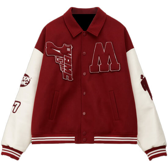 MAMC Red White Street Style Varsity Jacket - Maker of Jacket