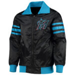 MLB Black Miami Marlins Captain II Zip Satin Jacket
