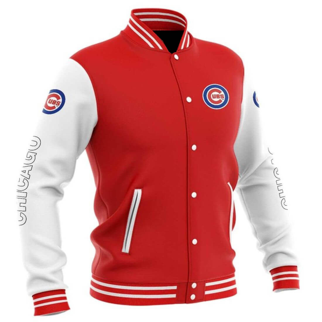 Maker of Jacket MLB Chicago Cubs Red Baseball Varsity