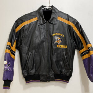 Bundesliga Minnesota Vikings Logo Brown Black Leather Jacket - Freedomdesign