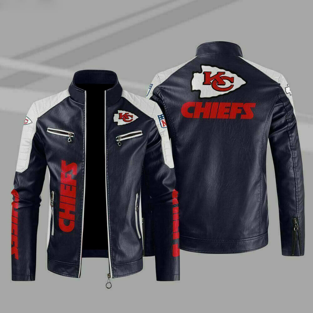 Maker of Jacket Fashion Jackets NFL Blue Kansas City Chiefs Color Block Leather