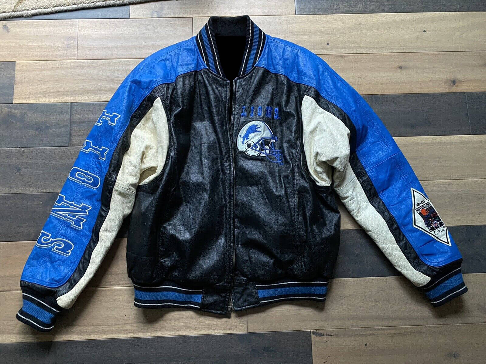 leather detroit lions jacket