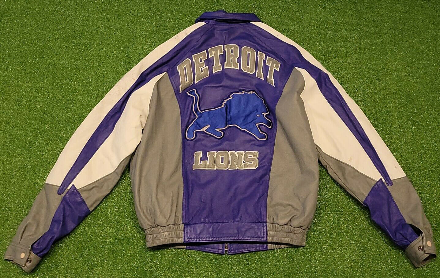 Detroit Lions Handmade Full Leather Snap Jacket - Black Small