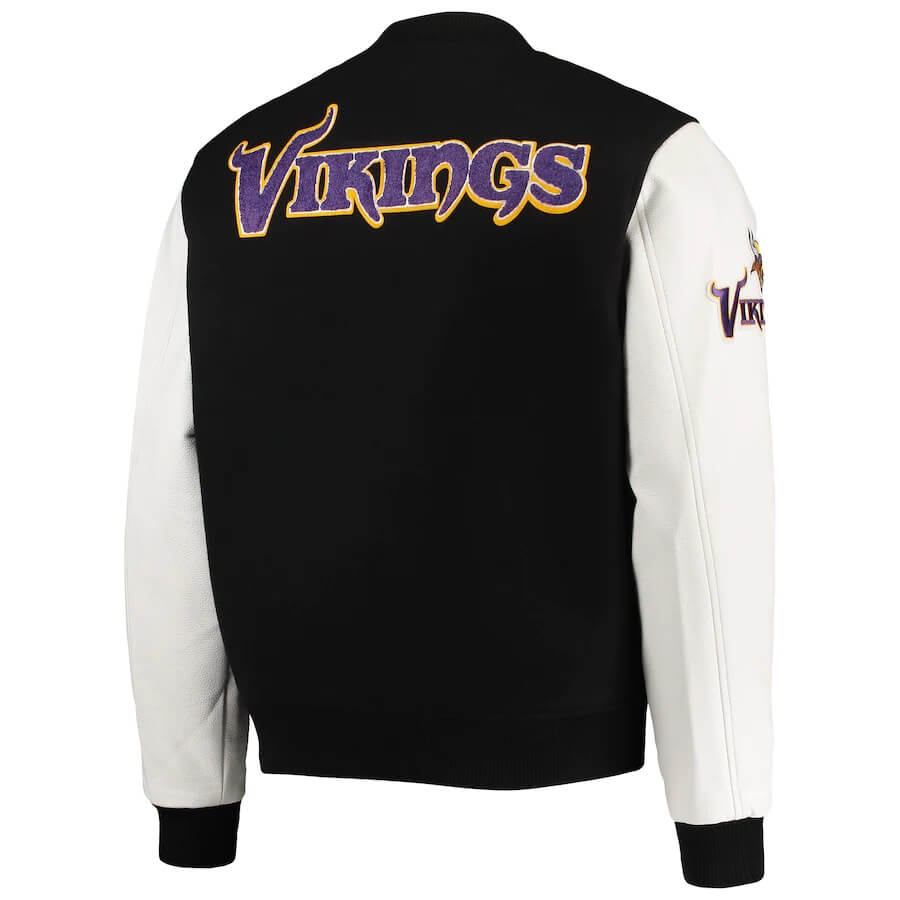 Men's Minnesota Vikings Varsity Jacket NFL Sz L Letterman Jacket LEATHER  SUEDE