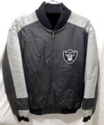 NFL Oakland Raiders Black And Gray Leather Jacket