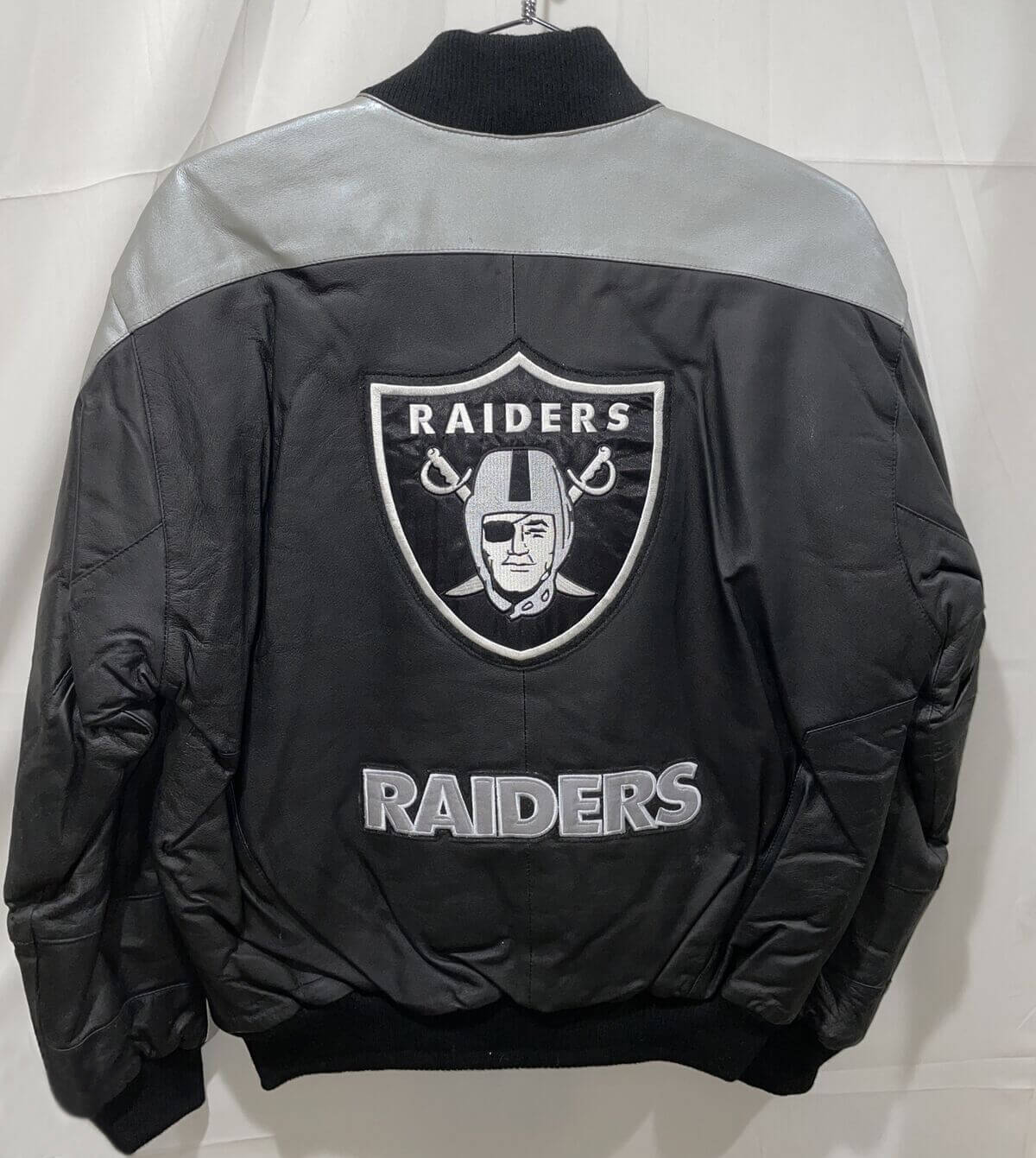 Vintage Raiders Starter Nfl Leather Bomber Jacket Black White 