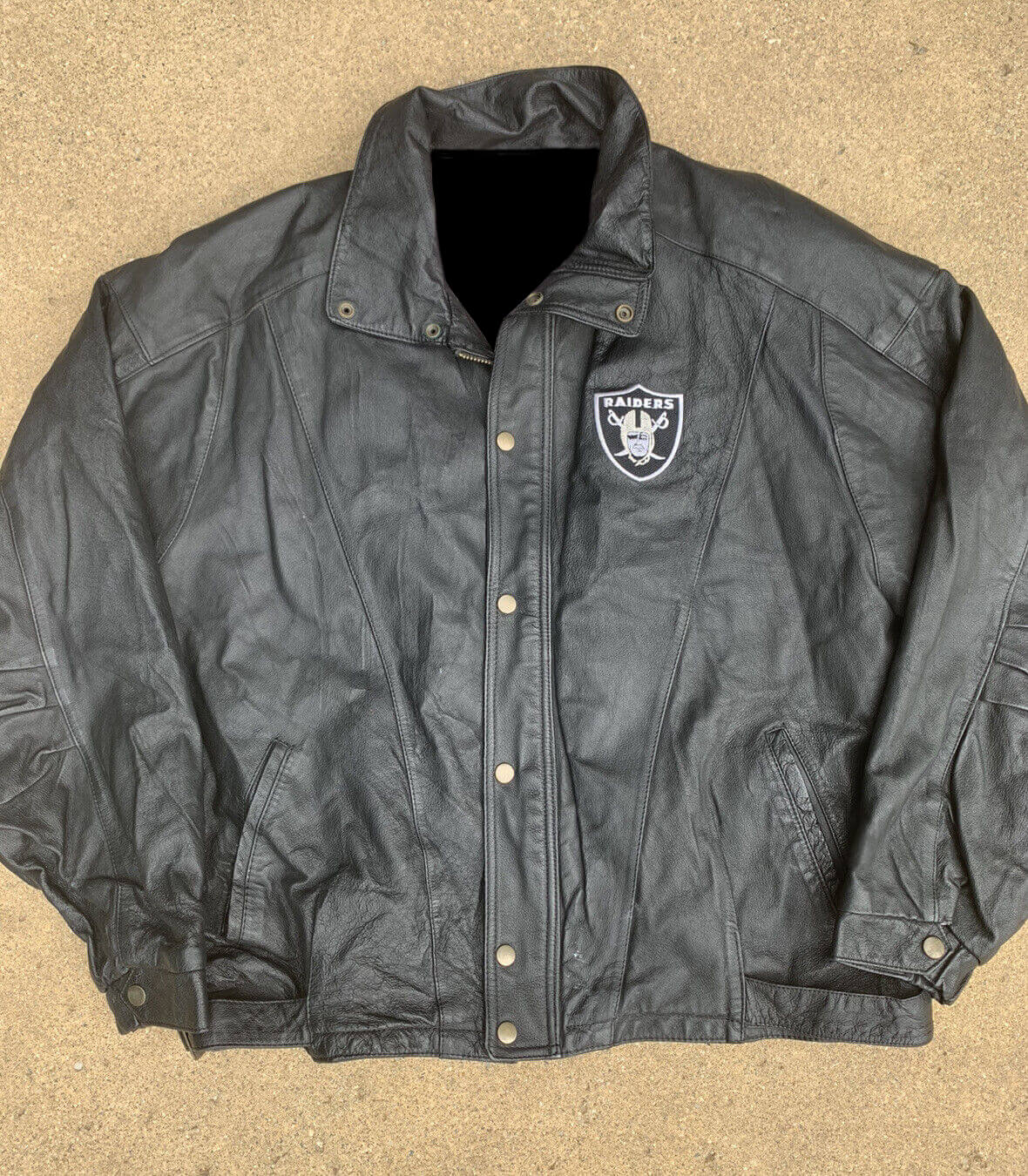 Vintage Raiders Starter Nfl Leather Bomber Jacket Black White 