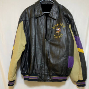 Bundesliga Minnesota Vikings Logo Brown Black Leather Jacket - Freedomdesign