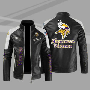 Bundesliga Minnesota Vikings Logo Brown Black Leather Jacket - Freedomdesign