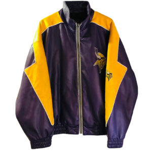 Bundesliga Minnesota Vikings Logo Brown Black Leather Jacket - Freedomdesign