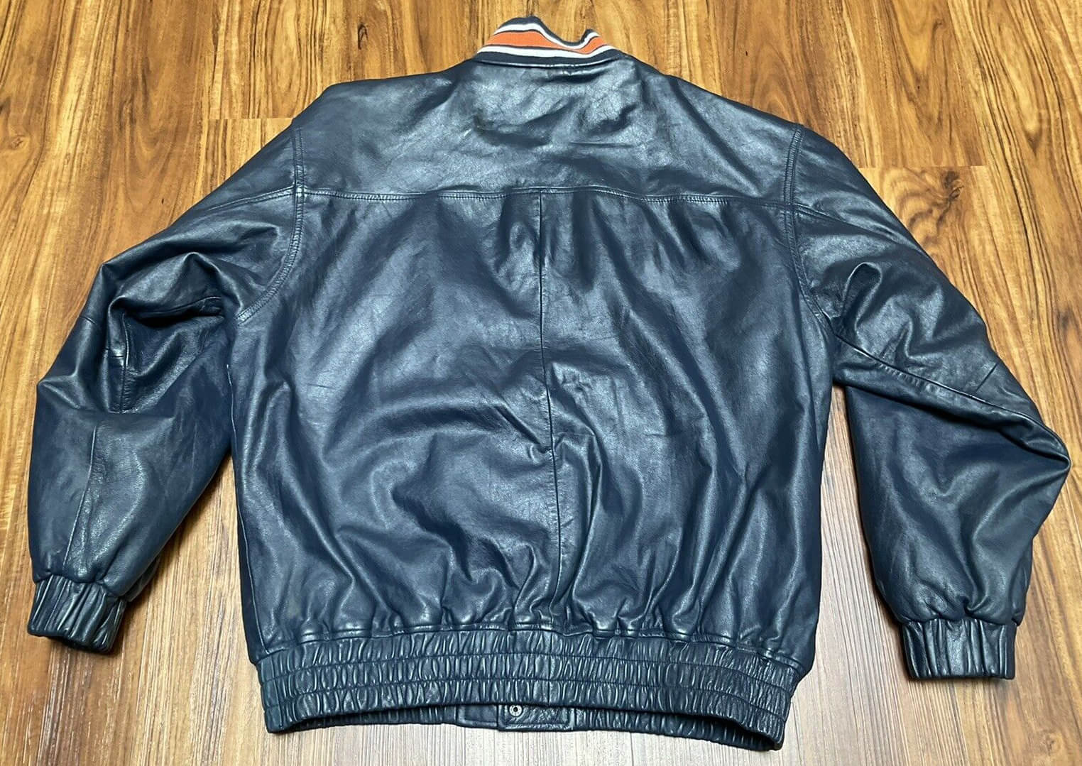 Denver Broncos Bomber Navy Blue Leather Jacket