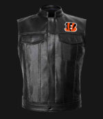 NFL Team Cincinnati Bengals Black Leather Vest