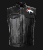 NFL Team Denver Broncos Black Leather Vest