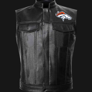 Denver Broncos Logo NFL Brown Black Leather Jacket - Freedomdesign