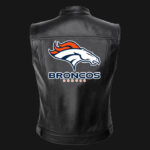 NFL Team Denver Broncos Black Leather Vest