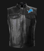 NFL Team Detroit Lions Black Leather Vest